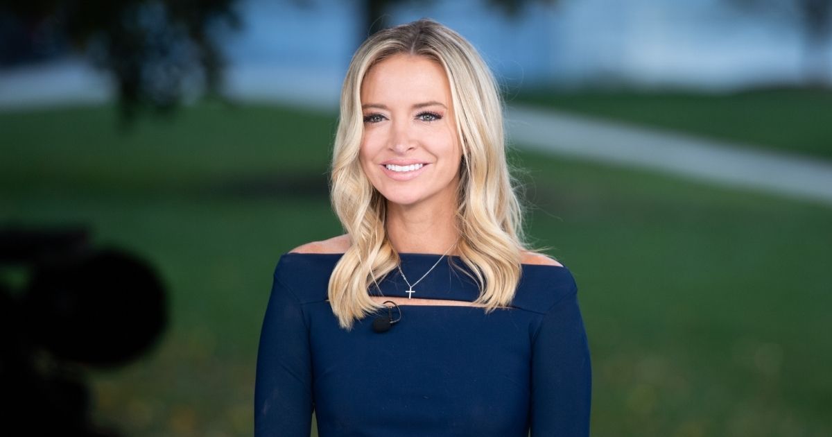 Former White House press secretary Kayleigh McEnany speaks during a television interview at the White House in Washington, D.C., on Oct. 2, 2020.