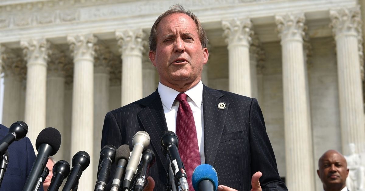 Texas Attorney General Ken Paxton speaks during the launch of an antitrust investigation into large tech companies outside of the U.S. Supreme Court in Washington, D.C., on Sept. 9, 2019.