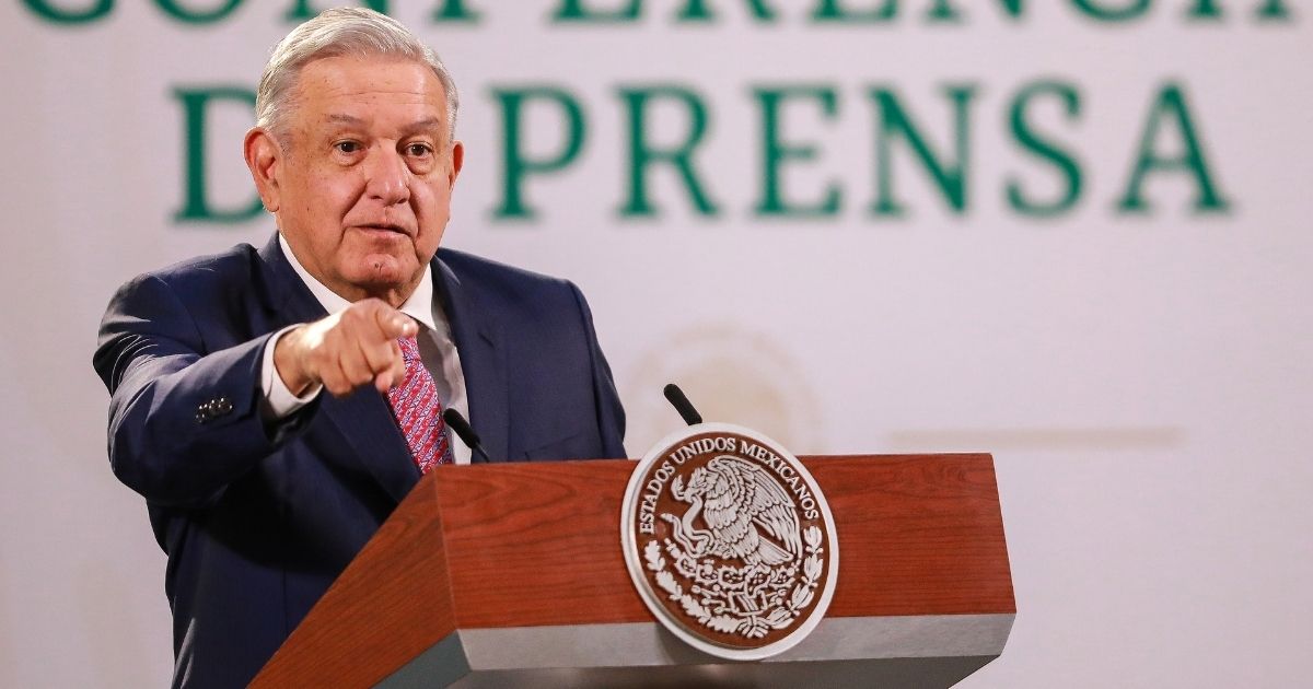 Andres Manuel Lopez Obrador, the president of Mexico, gestures during a morning briefing at the National Palace on Feb. 8, 2021, in Mexico City, Mexico.