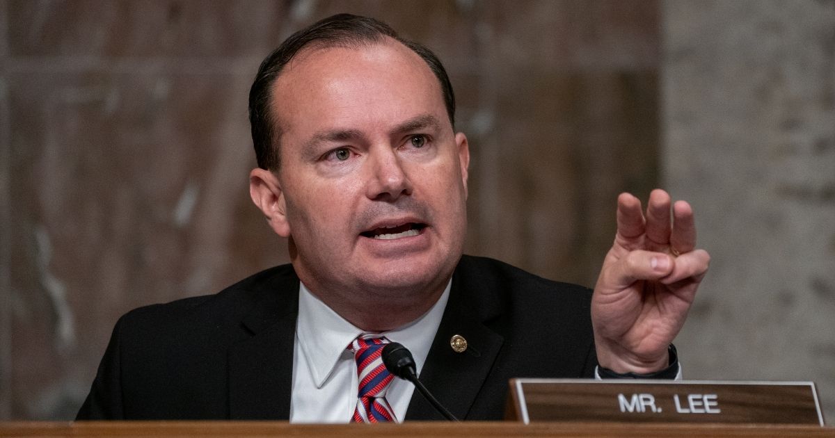 Republican Sen. Mike Lee of Utah asks a question of former FBI Director James Comey at a hearing of the Senate Judiciary Committee on Sept. 30, 2020, in Washington, D.C.