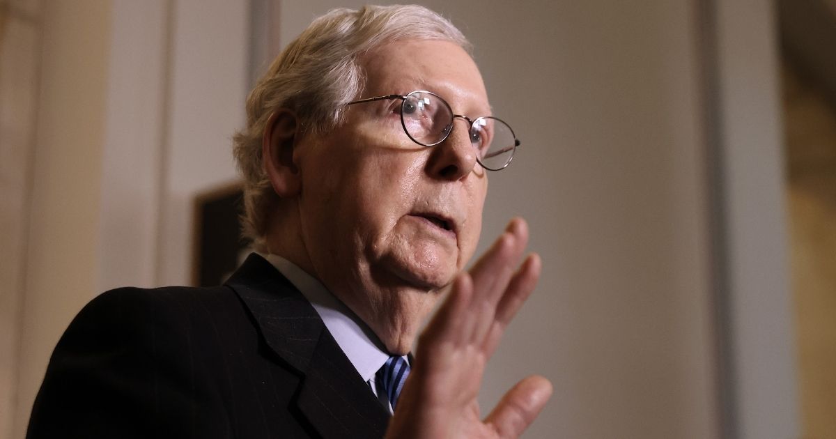 Senate Minority Leader Mitch McConnell talks to reporters following the weekly Senate Republican caucus luncheon in the Russell Senate Office Building on Capitol Hill in Washington on March 16.