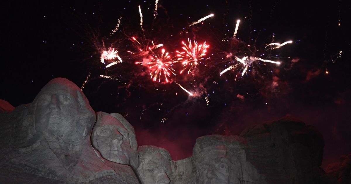 Fireworks explode above the Mount Rushmore National Monument during an Independence Day event in Keystone, South Dakota, July 3, 2020.