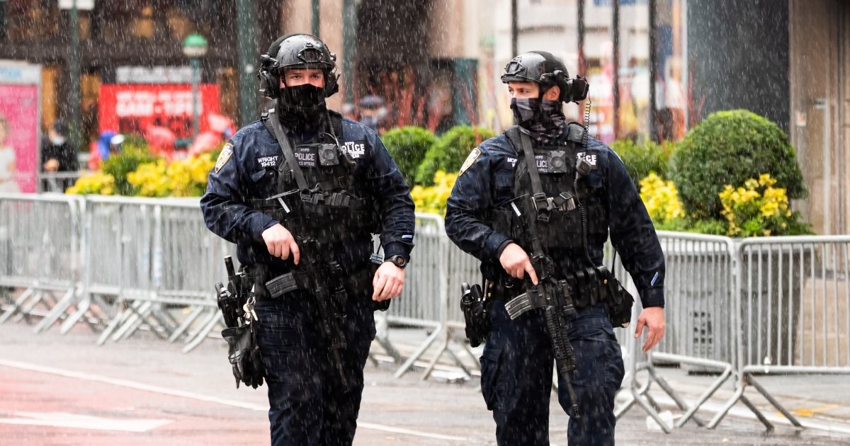 Members of the New York City Police Department Counterterrorism Bureau patrol the streets during the 94th Annual Macy's Thanksgiving Day Parade on Nov. 26, 2020, in New York City.