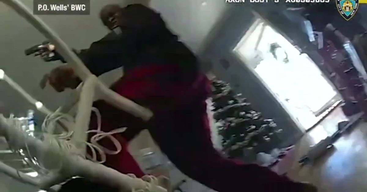 Body camera footage from an NYPD police officer shows a domestic violence suspect entering a home, firing his weapon at two officers and his alleged victim in November 2020.