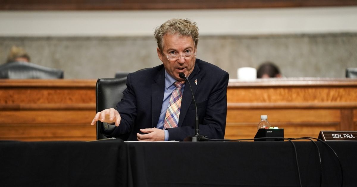 Republican Sen. Rand Paul of Kentucky asks questions during a Senate Homeland Security and Governmental Affairs & Senate Rules and Administration joint hearing to discuss the Jan. 6 attack on the U.S. Capitol on March 3, 2021 in Washington, D.C.
