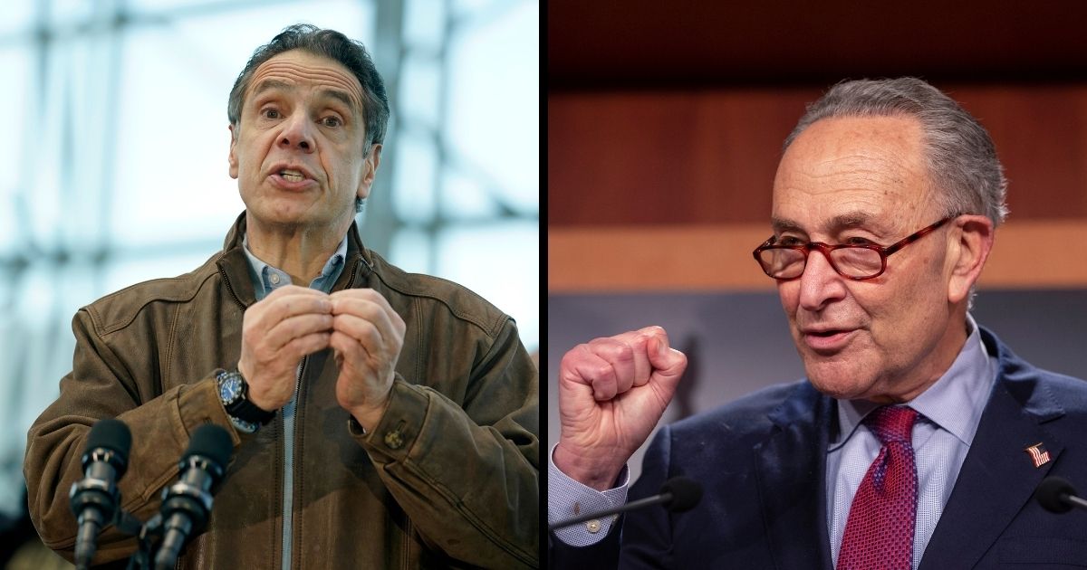 Democratic New York Sens. Chuck Schumer, right, and Kirsten Gillibrand on Friday called for embattled New York Gov. Andrew Cuomo, left, to resign.