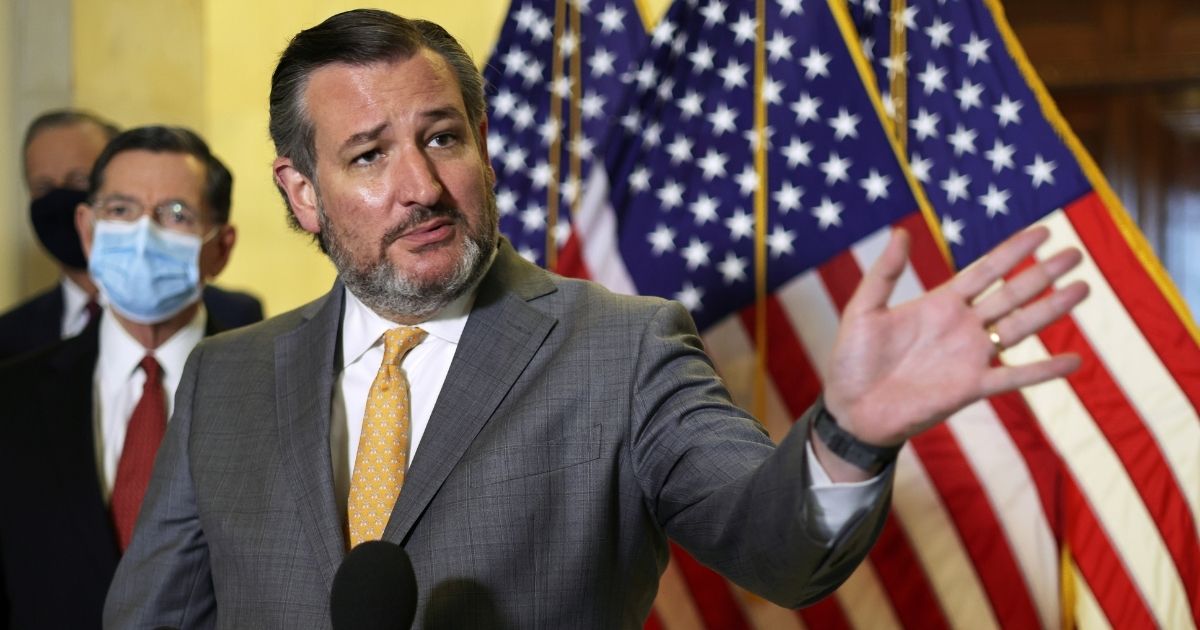 Sen. Ted Cruz of Texas speaks to reporters after a Senate Republican luncheon Wednesday at the Russell Senate Office Building on Capitol Hill in Washington.