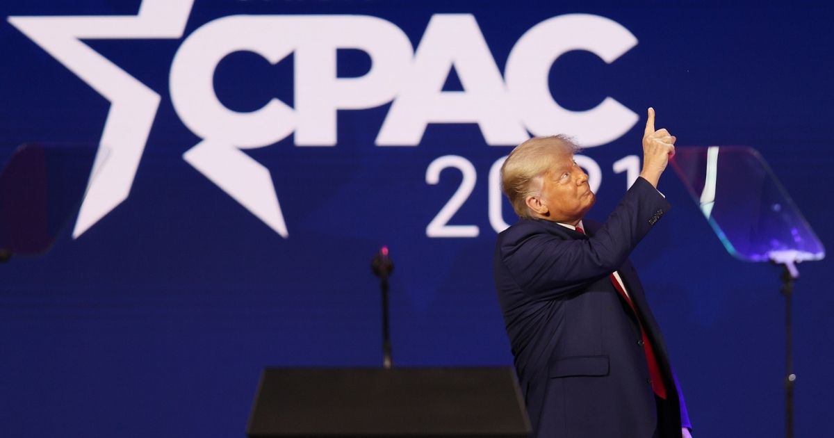 Former President Donald Trump gestures during his speech Sunday at the Conservative Political Action Conference at the Hyatt Regency in Orlando, Florida.