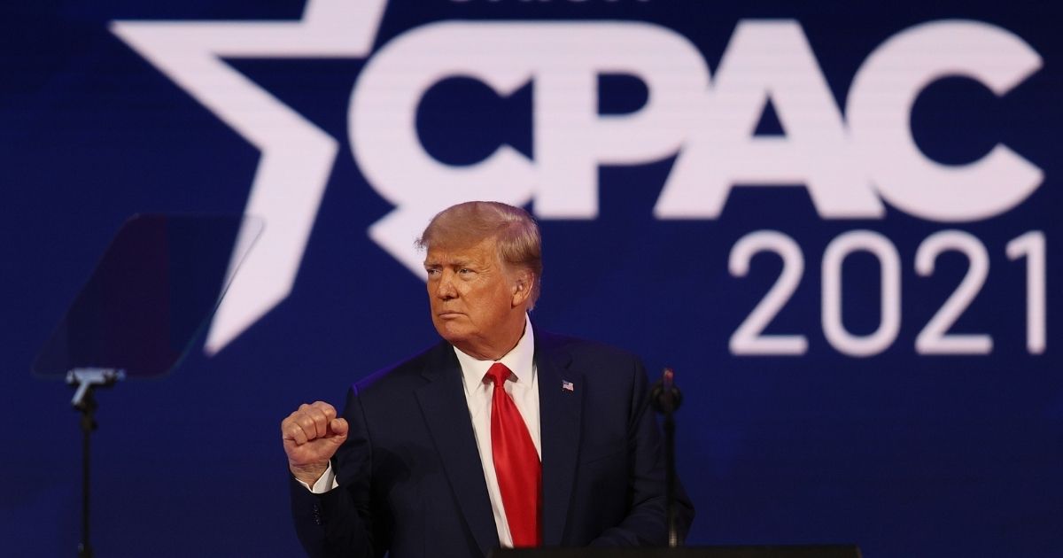 Former President Donald Trump addresses the Conservative Political Action Conference at the Hyatt Regency in Orlando, Florida, on Sunday.