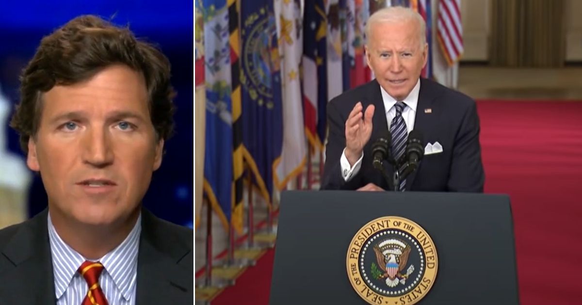 Fox News host Tucker Carlson, left, and President Joe Biden, right.