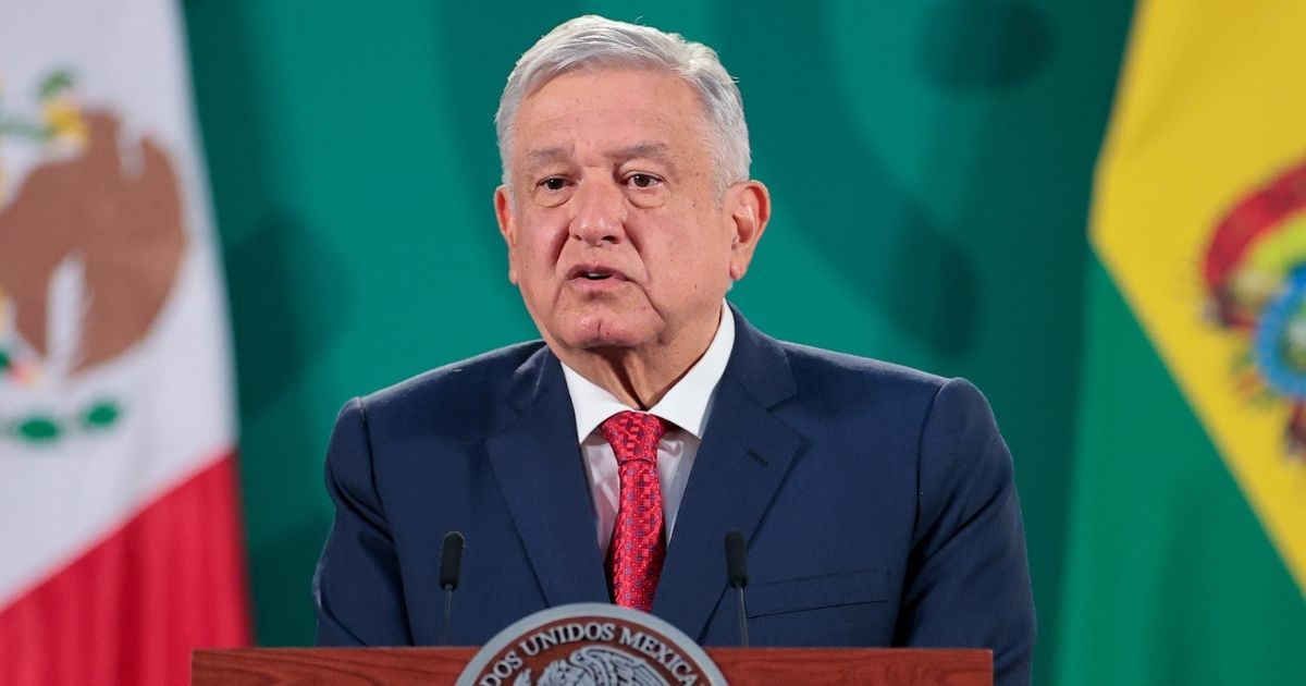 President of Mexico Andrés Manuel López Obrador gestures during a morning briefing at the Presidential Palace as part of the official visit of the Bolivian ruler to Mexico on Wednesday in Mexico City, Mexico.