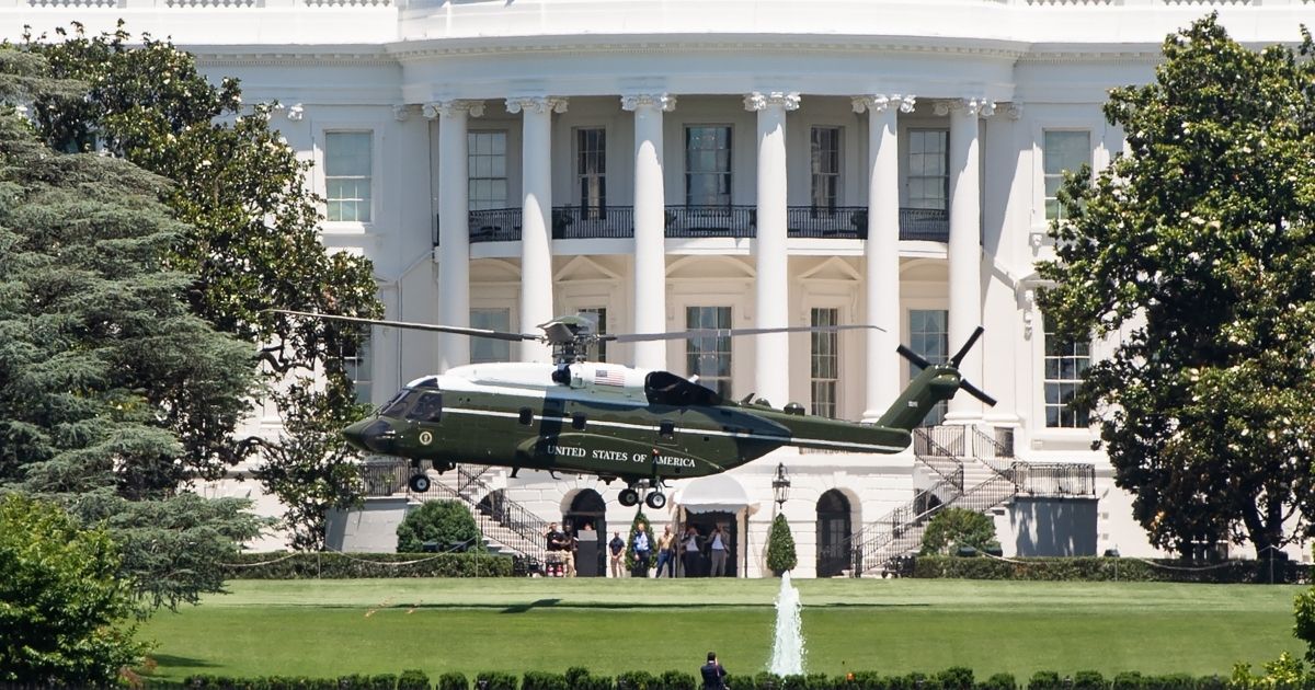 A U.S. Marine Corps VH-92 helicopter, manufactured by Sikorsky and Lockheed Martin to serve as the new Marine One helicopter beginning in 2020, takes off from the South Lawn of the White House in Washington, D.C. on June 14, 2019.
