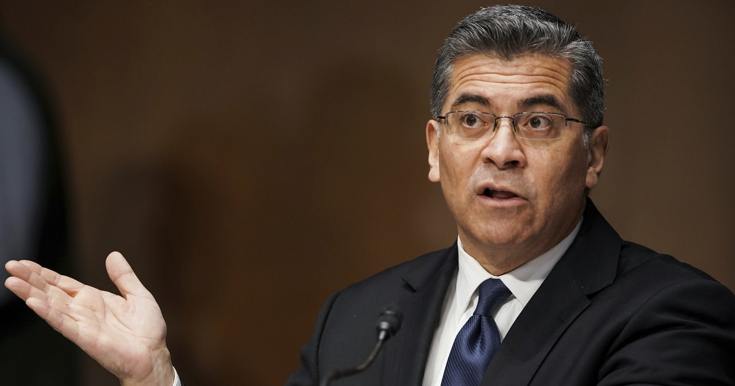 Xavier Becerra, President Joe Biden’s pick for health secretary, testifies during a Senate Finance Committee hearing on his nomination on Capitol Hill in Washington, D.C., on Feb. 24, 2021.