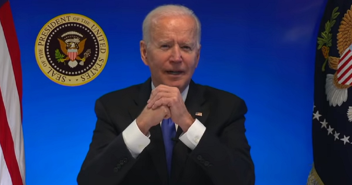 President Joe Biden addresses House Democrats during a virtual meeting on Wednesday.