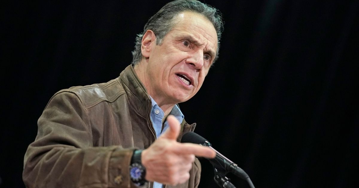 New York Gov. Andrew Cuomo speaks during a news conference at a COVID-19 vaccination site in the Queens borough of New York on Feb. 24, 2021.