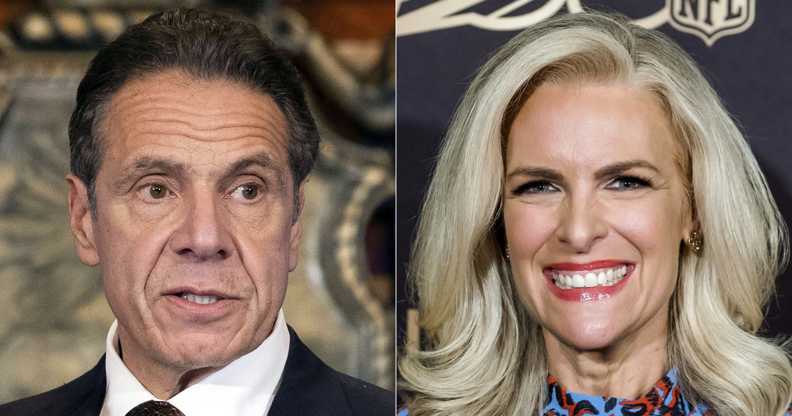 New York Gov. Andrew M. Cuomo, left, appears during a news conference about the COVID-19 vaccine at the State Capitol in Albany, New York, on Dec. 3, 2020, left, and Fox News' Janice Dean attends a screening of "A Lifetime of Sundays" in New York on Sept. 18, 2019.