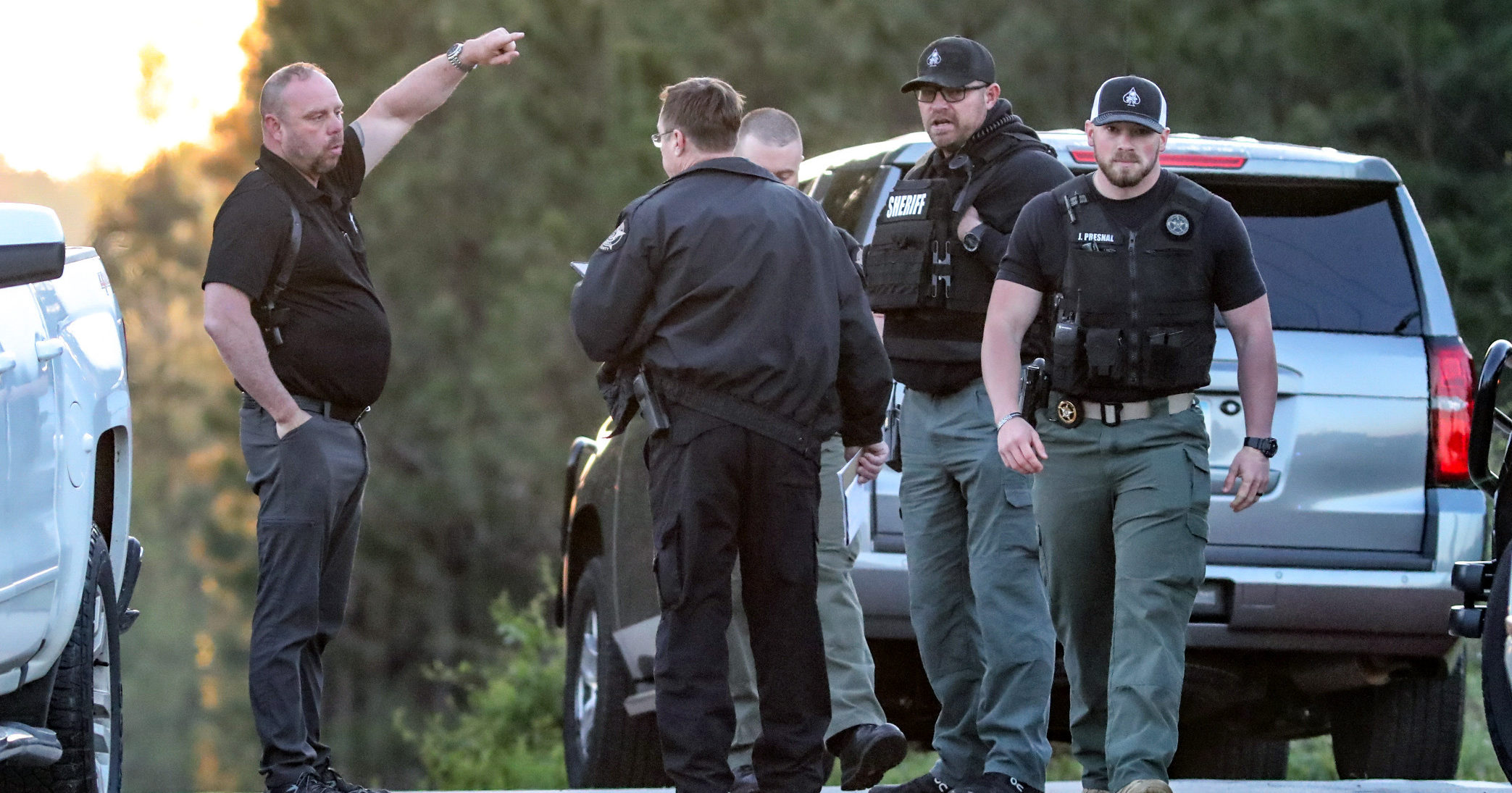 Law enforcement work the scene scene following a police chase Monday in Carroll County, Georgia.