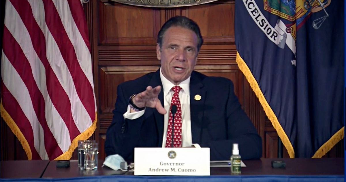 In this image taken from video, Democratic New York Gov. Andrew Cuomo speaks during a news conference about the state budget on Wednesday in Albany, New York.