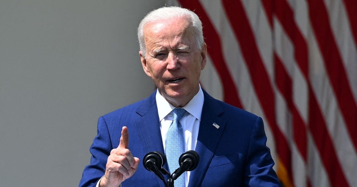 President Joe Biden speaks in the Rose Garden of the White House in Washington on April 8.