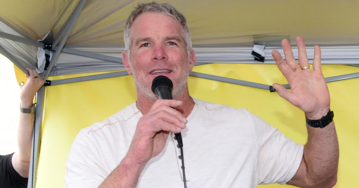 NFL legend Brett Favre speaks during an appearance at the Wynwood Marketplace in Miami before the Super Bowl on Feb. 1, 2020.