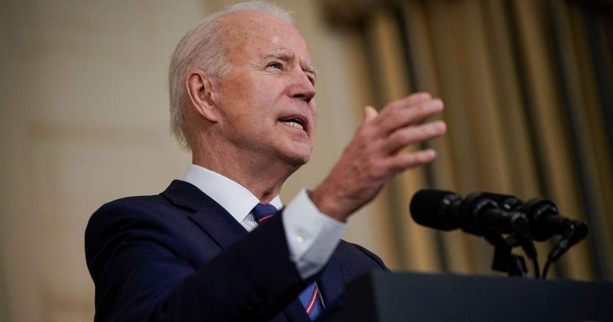 President Joe Biden speaks about the March jobs report in the State Dining Room of the White House on Friday in Washington, D.C.