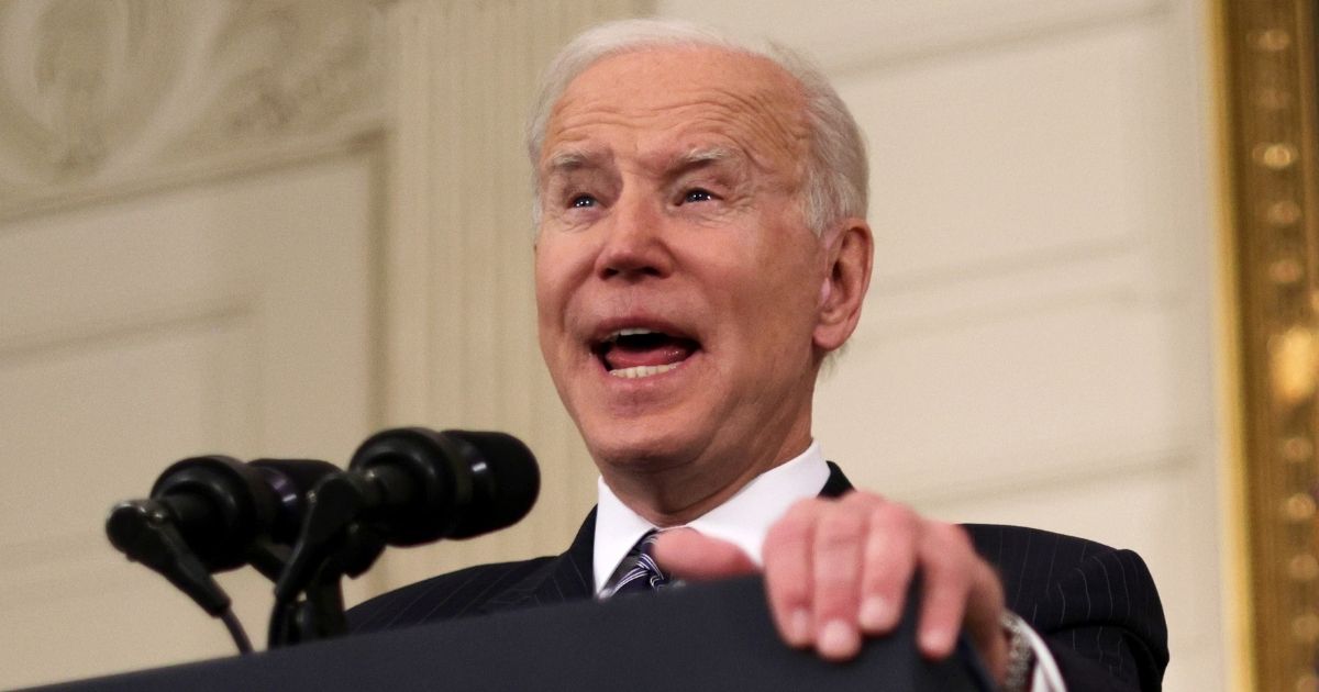 President Joe Biden speaks in the State Dining Room of the White House in Washington on Tuesday.