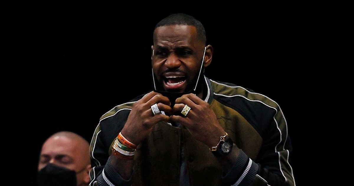 LeBron James of the Los Angeles Lakers reacts as the Lakers take on the Dallas Mavericks in the second quarter at American Airlines Center in Dallas on Saturday.