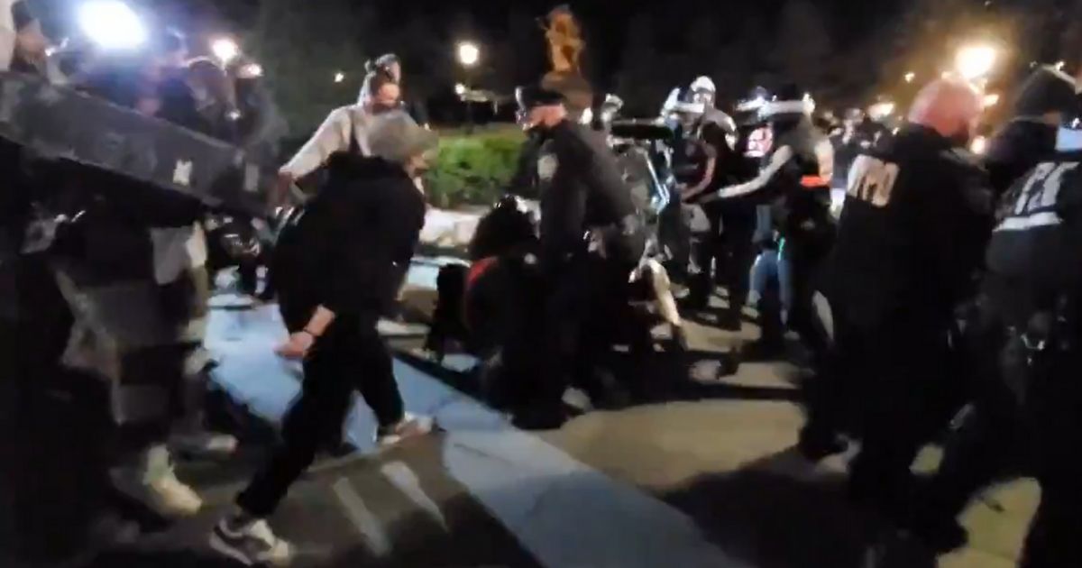 Police officers and protesters clash in New York's Central Park.