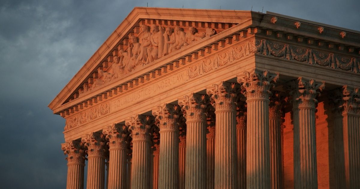 The U.S. Supreme Court is seen at sunset in Washington, D.C.