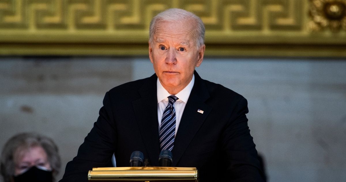 President Joe Biden speaks Tuesday at the Capitol Rotunda service for Capitol Officer William Evans, who was killed on duty in an April 2 attack on the Capitol by a supporter of Nation of Islam Leader Louis Farrakhan.