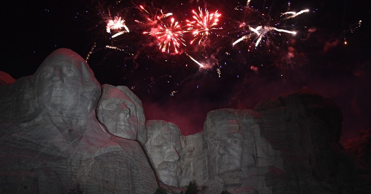 Fireworks explode above Mount Rushmore in Keystone, South Dakota, during an Independence Day weekend event attended by then-President Donald Trump on July 3, 2020.