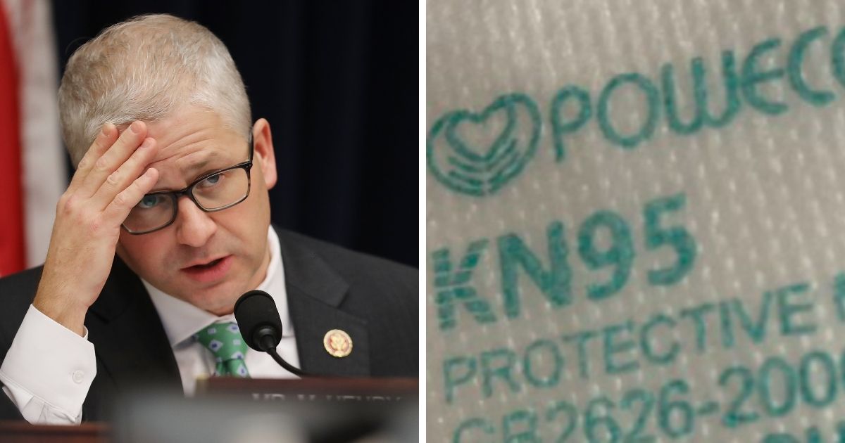 U.S. Rep. Patrick McHenry, left; picture of KN95 mask, right.