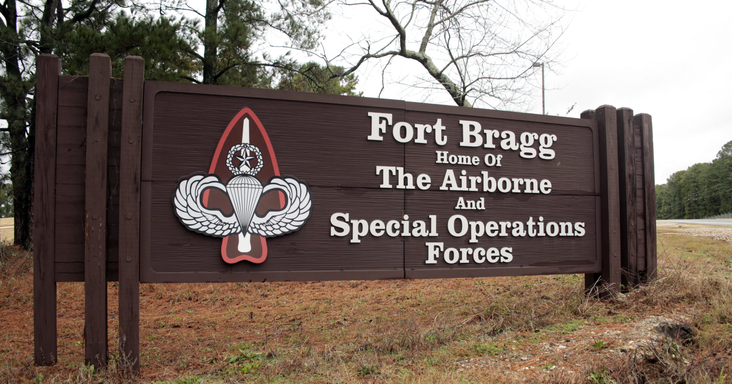 A sign is seen for Fort Bragg, North Carolina, on Jan. 4, 2020.