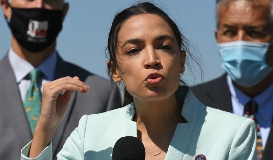 Democratic Rep. Alexandria Ocasio-Cortez of New York speaks during a news conference in front of the U.S. Capitol in Washington, D.C. on April 20, 2021.