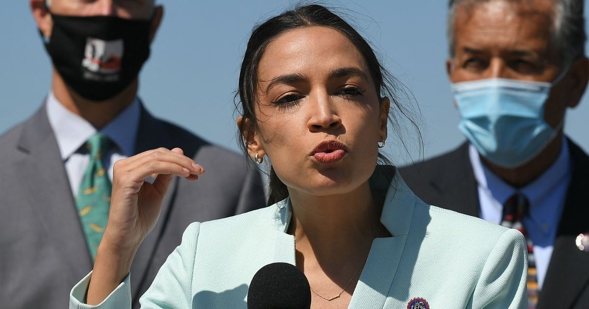 Democratic Rep. Alexandria Ocasio-Cortez of New York speaks during a news conference in front of the U.S. Capitol in Washington, D.C. on April 20, 2021.