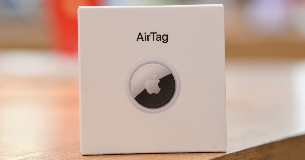 A boxed AirTag is on display at the Apple Store George Street on April 30, 2021, in Sydney, Australia.