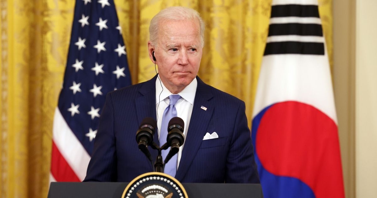 President Joe Biden participates in a joint press conference with South Korean President Moon Jae-in in the East Room of the White House on May 21 in Washington, D.C.