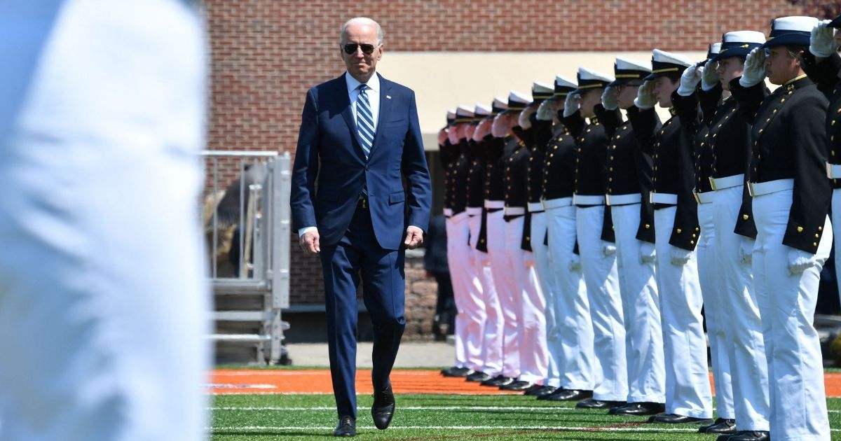 President Joe Biden arrives to participate in the U.S. Coast Guard Academy's 140th commencement exercises in New London, Connecticut, on Wednesday.