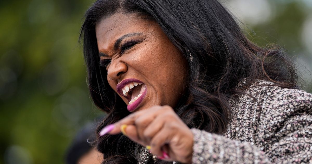Democratic Rep. Cori Bush of Missouri speaks during a news conference outside the U.S. Capitol in Washington on April 22.