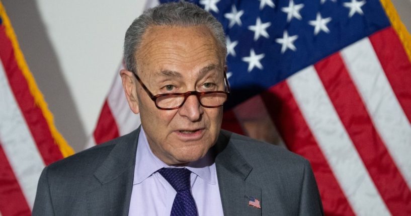 Senate Majority Leader Senator Chuck Schumer speaks during a news conference after the Democrats' weekly policy luncheon on Capitol Hill in Washington, D.C., on Tuesday.