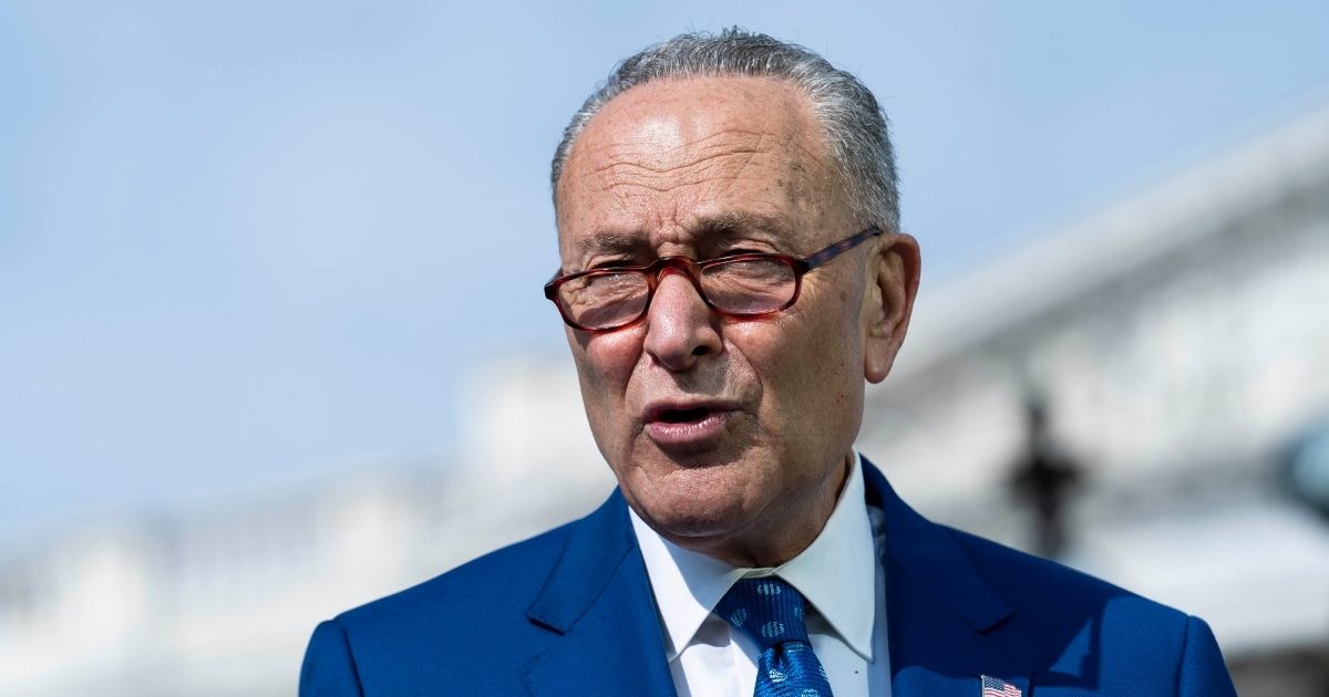 Senate Majority Leader Sen. Chuck Schumer of New York speaks during a news conference outside of the U.S. Capitol on April 28, 2021 in Washington, D.C.