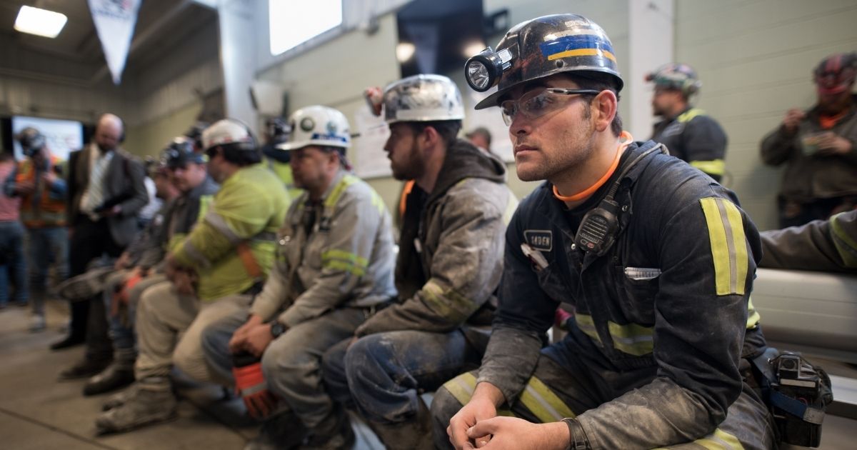 Coal miners are pictured at the Harvey Mine on April 13, 2017, in Sycamore, Pennsylvania.