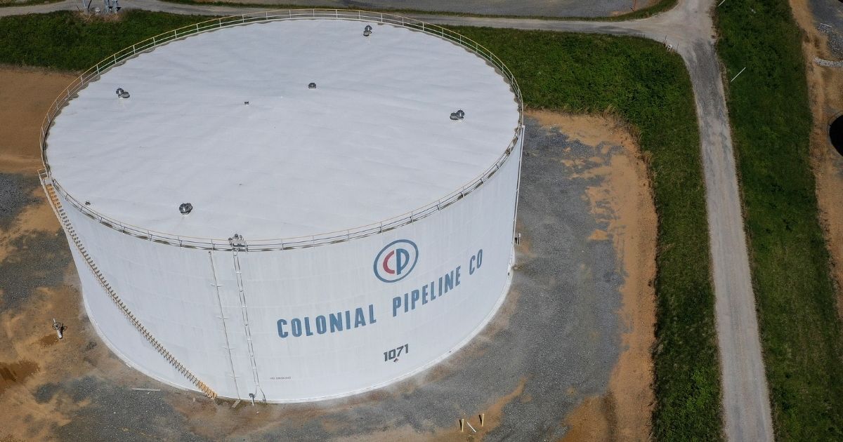 In an aerial view, fuel holding tanks are seen at Colonial Pipeline's Dorsey Junction Station on Thursday in Washington, D.C.