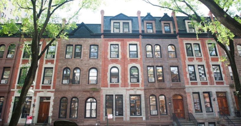 A view of the ten brownstones on West 94th Street that make up part of Columbia Grammar & Prep School's Lower School.
