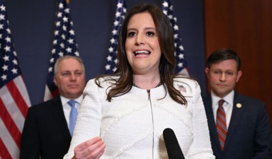 Rep. Elise Stefanik of New York speaks to reporters after House Republicans voted for her as their conference chair at the U.S. Capitol in Washington, D.C., on May 14, 2021.