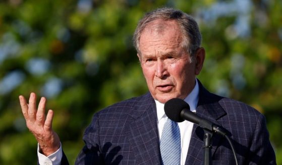 Former President George W. Bush speaks during the flag raising ceremony prior to The Walker Cup at Seminole Golf Club on May 7, 2021 in Juno Beach, Florida.