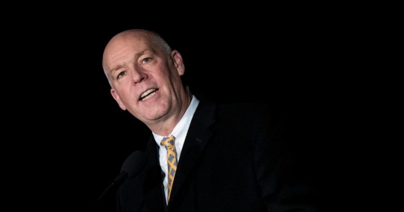 Then-Montana GOP Rep. Greg Gianforte speaks during the U.S. Capitol Christmas tree lighting ceremony on Capitol Hill on Dec. 6, 2017, in Washington, D.C.