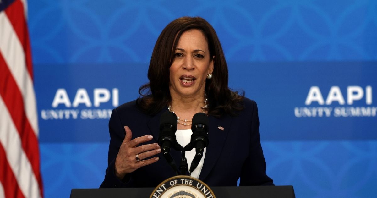 Vice President Kamala Harris delivers remarks at the South Court Auditorium of Eisenhower Executive Office Building on May 19, 2021 in Washington, D.C.