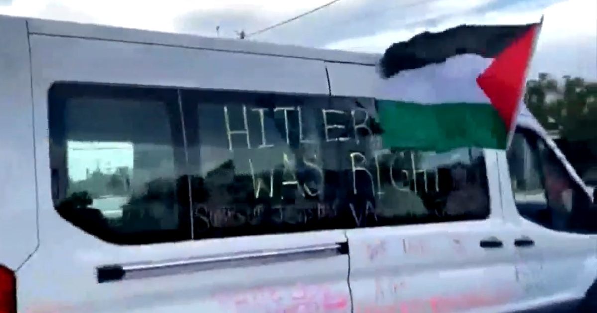 People in a van covered in anti-Semitic graffiti drove through a pro-Israel demonstration in Boca Raton and shouted slurs at the crowd.