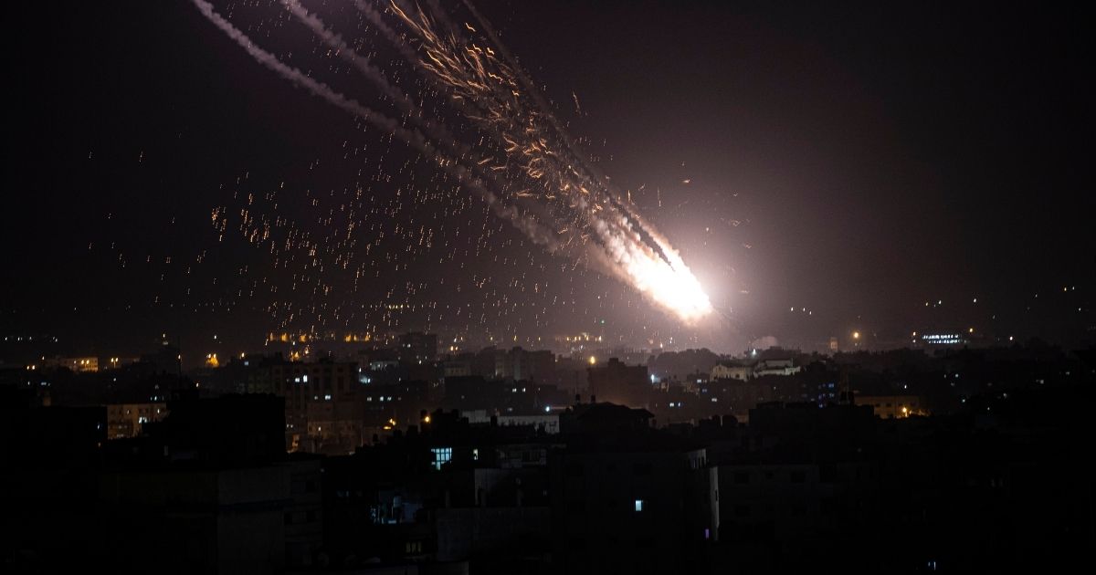 Rockets are launched from the Gaza Strip toward Israel on Monday.